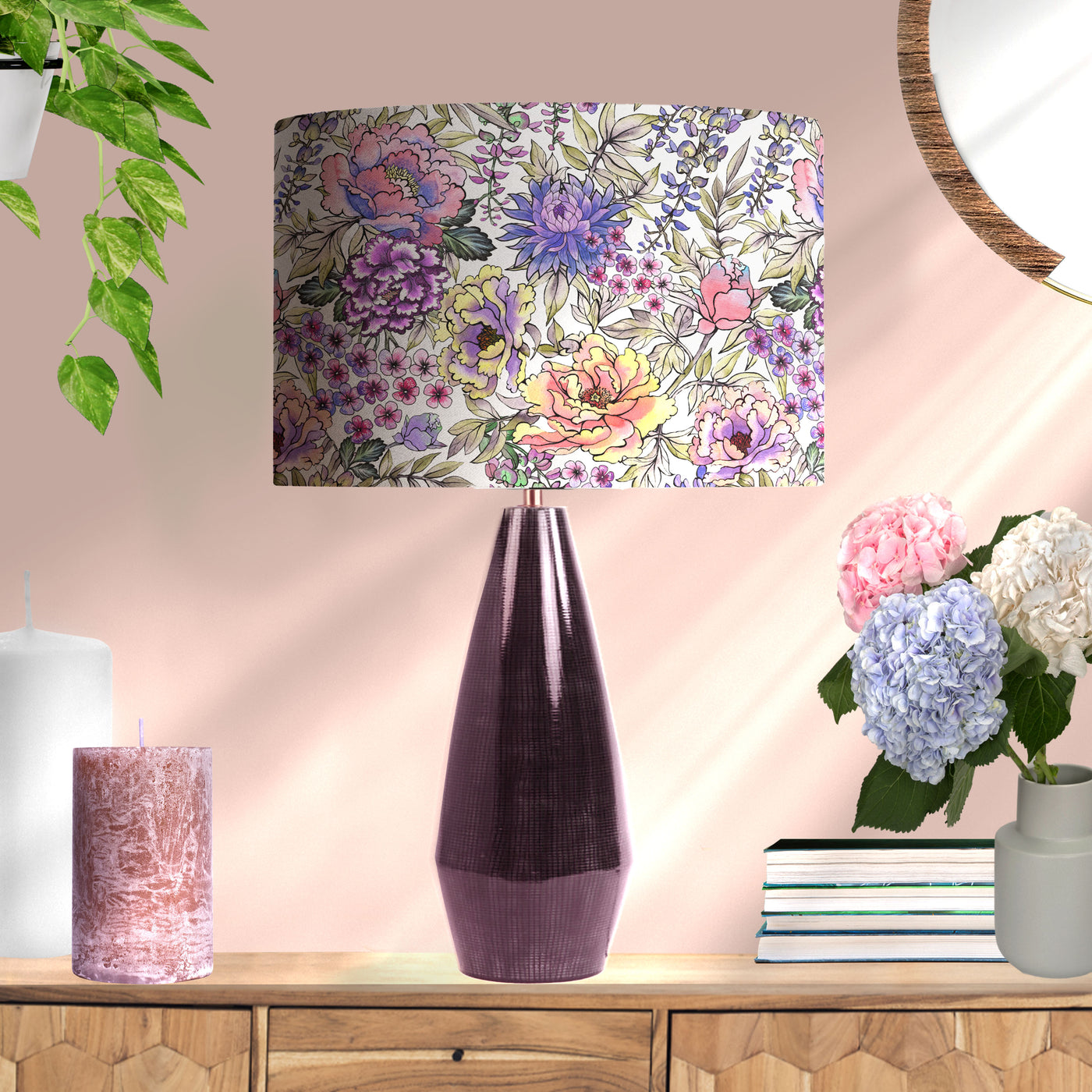 Summer Wildflowers Cotton Lampshade with Mirror Gold Lining