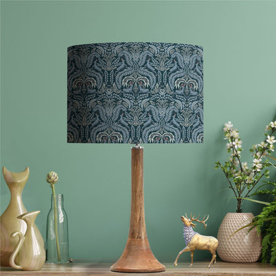 Deer Woodland Cotton Lampshade in Navy Blue with Mirror Silver