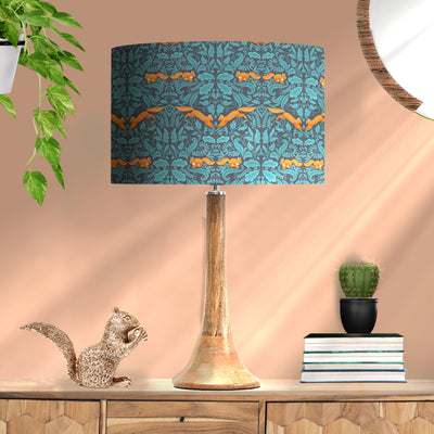 Squirrel Woodland Teal Blue Cotton Lampshade with Mirror Silver