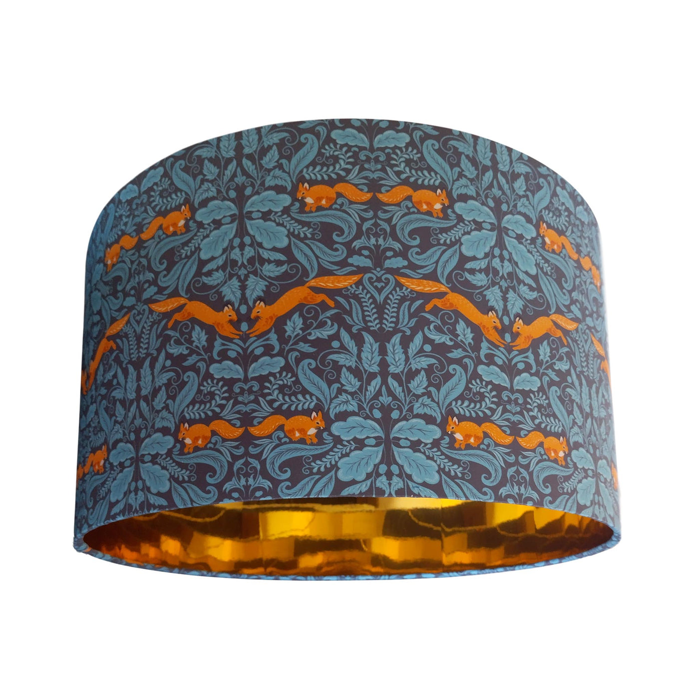 Squirrel Woodland Teal Blue Cotton Lampshade with Mirror Gold