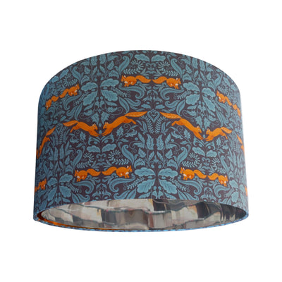 Squirrel Woodland Teal Blue Cotton Lampshade with Mirror Silver