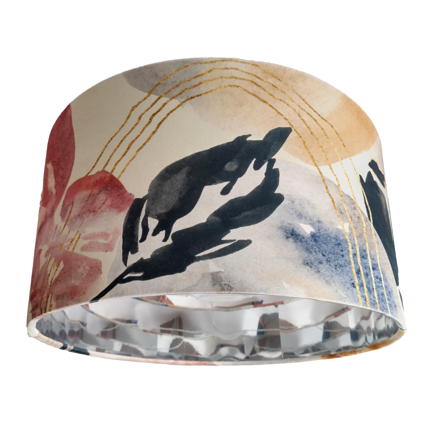 Abstract Velvet Lampshade in Cream with Mirror Silver Lining