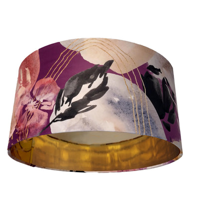 Abstract Velvet Lampshade in Mulberry Purple with Mirror Gold Lining