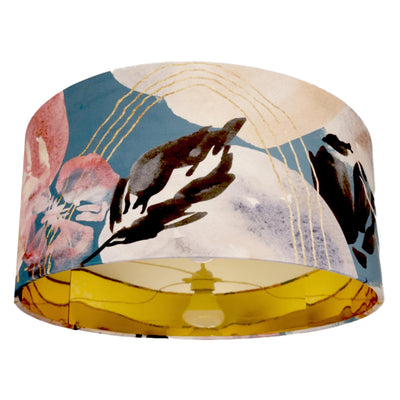 Abstract Velvet Lampshade in Teal Blue with Mirror Gold Lining