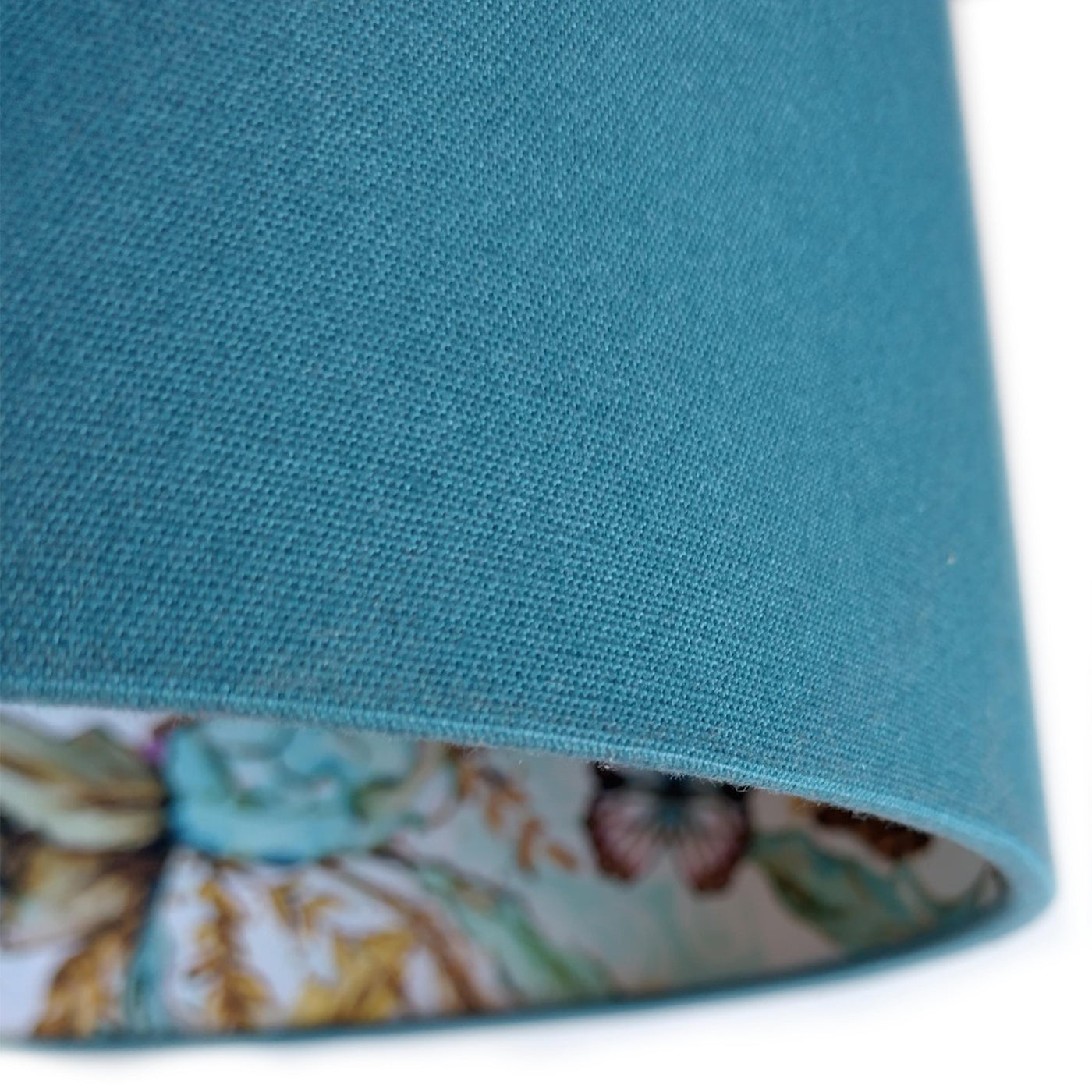 close up of Boho Florals and Butterflies Lampshade in Teal Blue Cotton