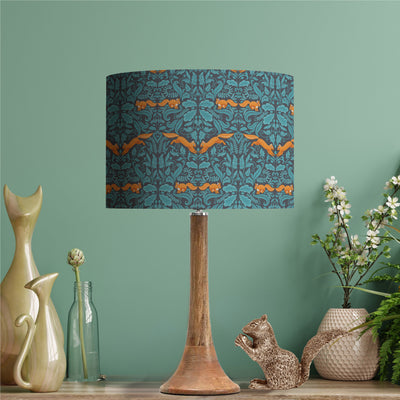 Squirrel Woodland Teal Blue Cotton Lampshade with Mirror Copper