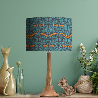 Squirrel Woodland Teal Blue Cotton Lampshade with Mirror Silver