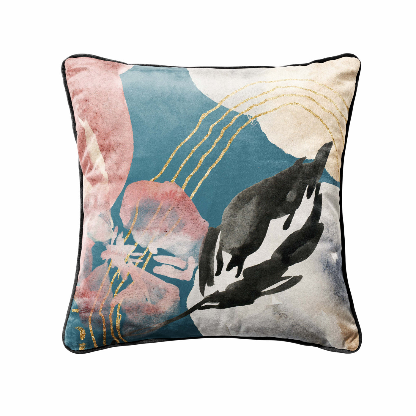 Abstract Teal Blue Velvet Cushion