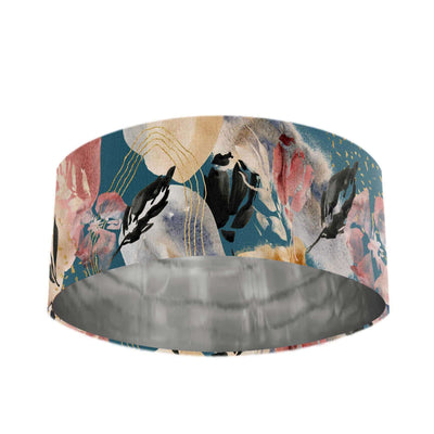 Abstract Velvet Lampshade in Teal Blue with Mirror Silver Lining