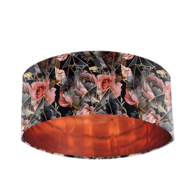 Floral Crystals Velvet Lampshade with Mirror Copper Lining