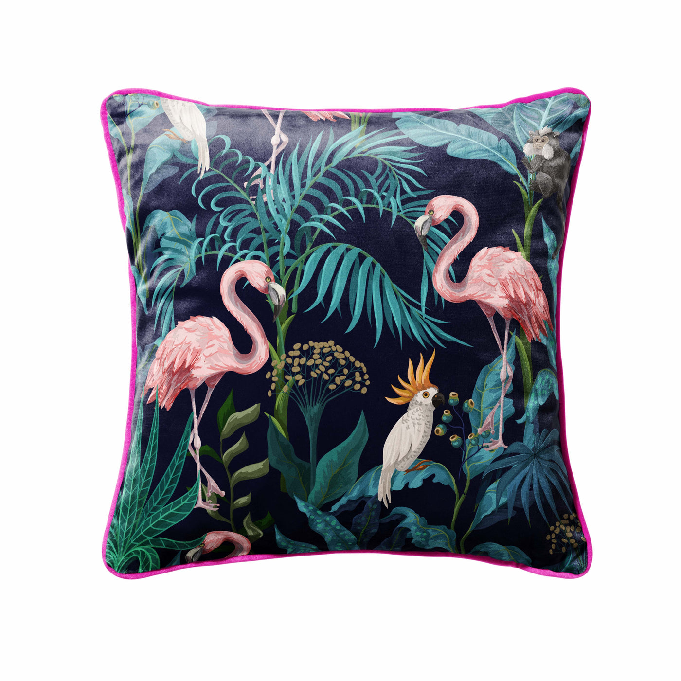Flamingo Forest Velvet Cushion