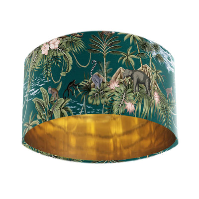 Green Lemur Island Cotton Lampshade with Mirror Gold Lining