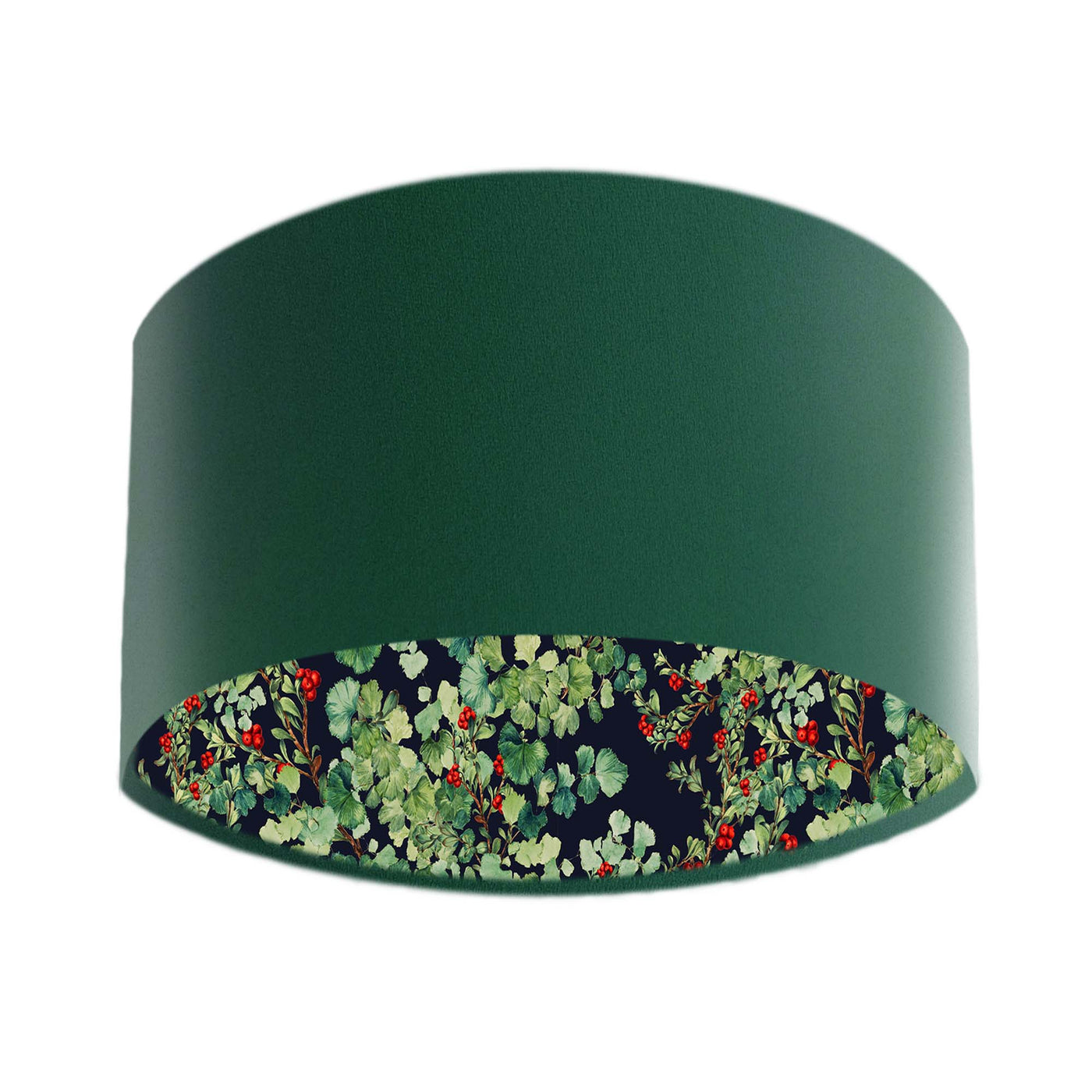 Bottle Green Velvet Lampshade with Red Berries