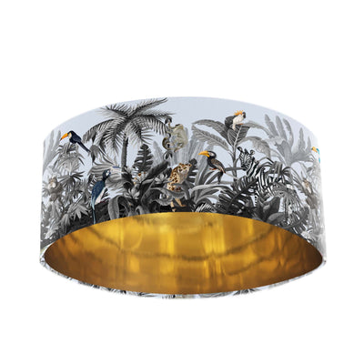 Grey Rainforest Velvet Lampshade with Mirror Gold Lining