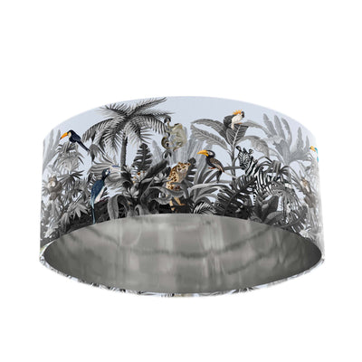 Grey Rainforest Velvet Lampshade with Mirror Silver Lining