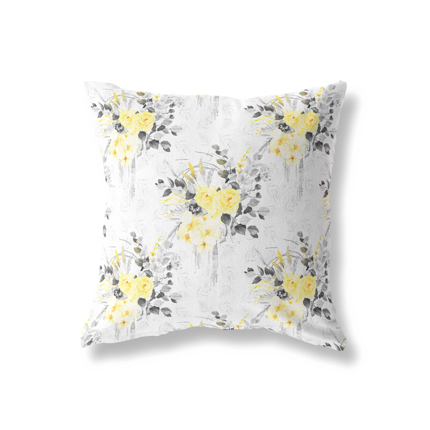 Grey Yellow Flower Bouquet Cushion