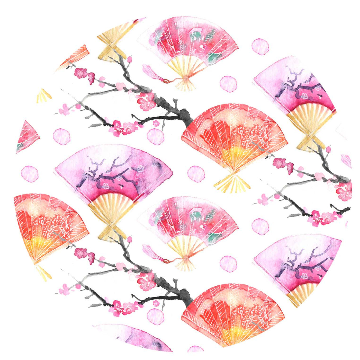 Japanese Fan and Cherry Blossoms Lampshade in Red Claret Velvet