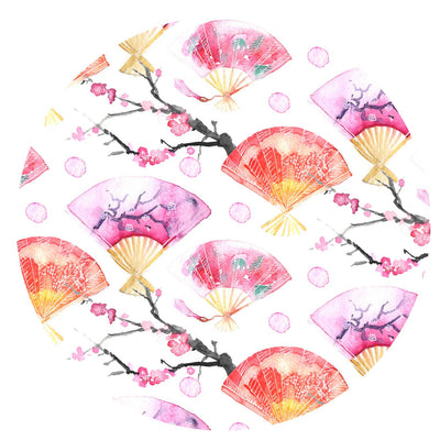 Japanese Fan and Cherry Blossoms Lampshade in Red Claret Velvet