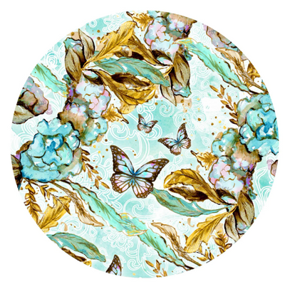 Boho Florals and Butterflies in Teal Blue Cotton