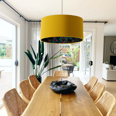 Mustard Yellow Lampshade with Junglesque Lining