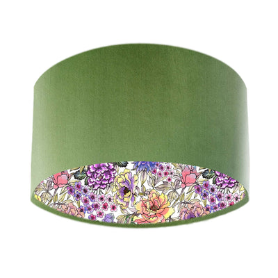 Summer Wildflower Lampshade in Olive Green Velvet