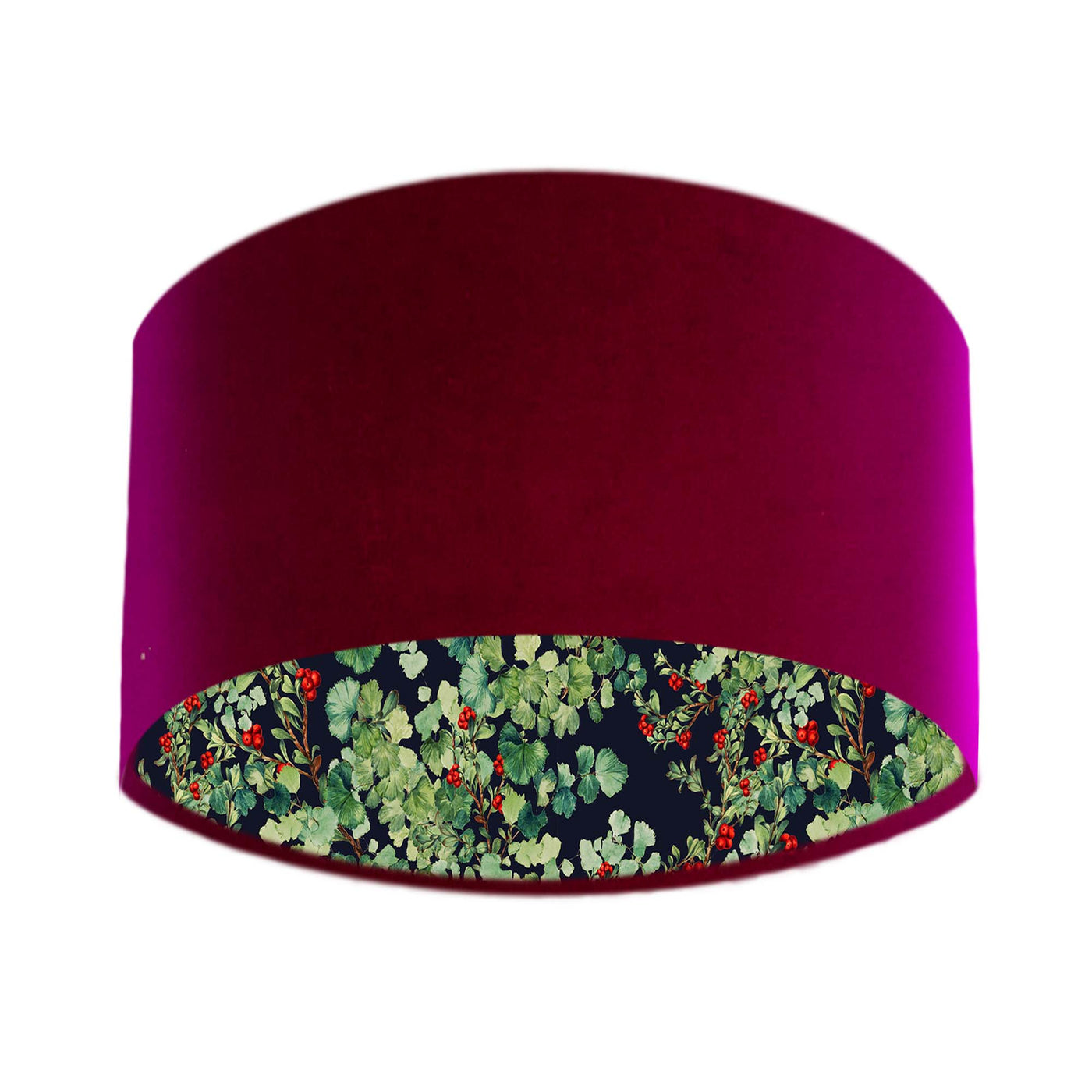 Red Claret Velvet Lampshade with Red Berries