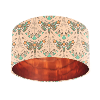 Sand Art Nouveau Moth Cotton Lampshade with Mirror Copper Lining