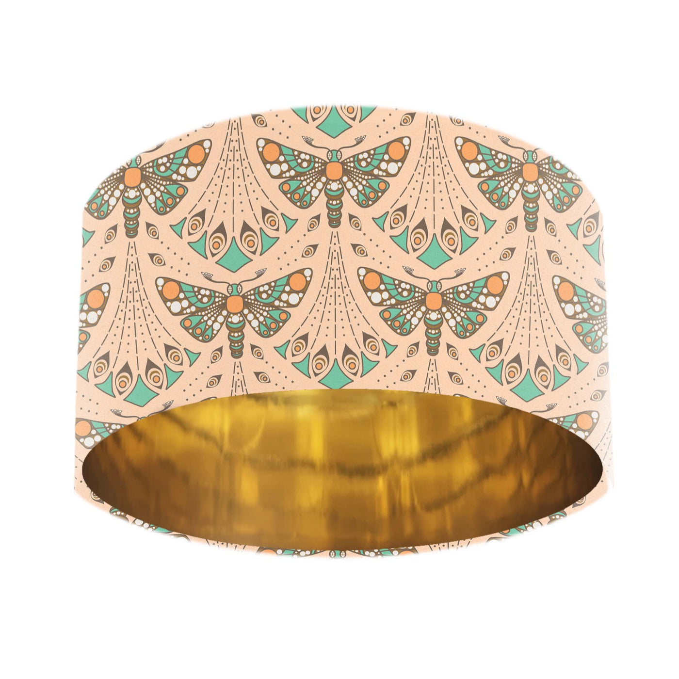 Sand Art Nouveau Moth Cotton Lampshade with Mirror Gold Lining