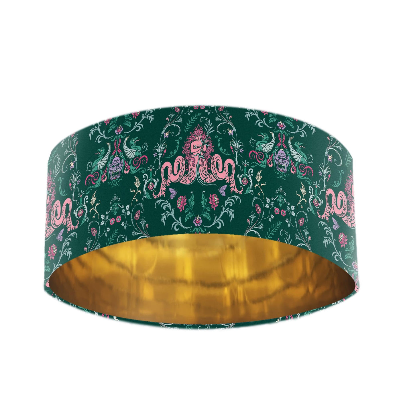 Green Velvet Lampshade with Secret Fairy and Mirror Gold Lining