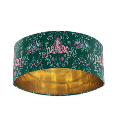 Green Velvet Lampshade with Secret Fairy and Mirror Gold Lining