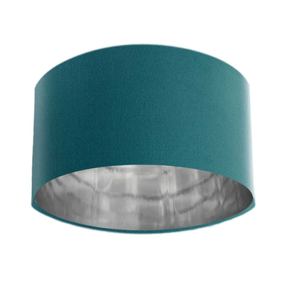 Teal Blue Velvet Lampshade with Mirror Silver Lining