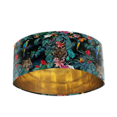 Tropical Junglesque Velvet Lampshade with Mirror Gold Lining