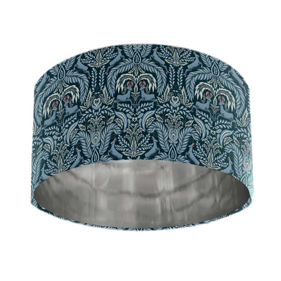 Deer Woodland Cotton Lampshade in Navy Blue with Mirror Silver