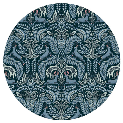 Deer Woodland Cotton Lampshade in Navy Blue with Mirror Silver