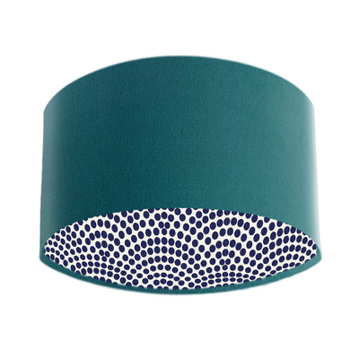 Teal Blue Velvet Lampshade with Japanese Dots