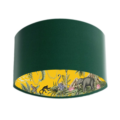 Mustard Yellow Lemur Tropical Island Lampshade in Bottle Green Velvet