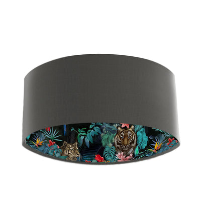 Junglesque Lampshade in Pewter Grey Cotton