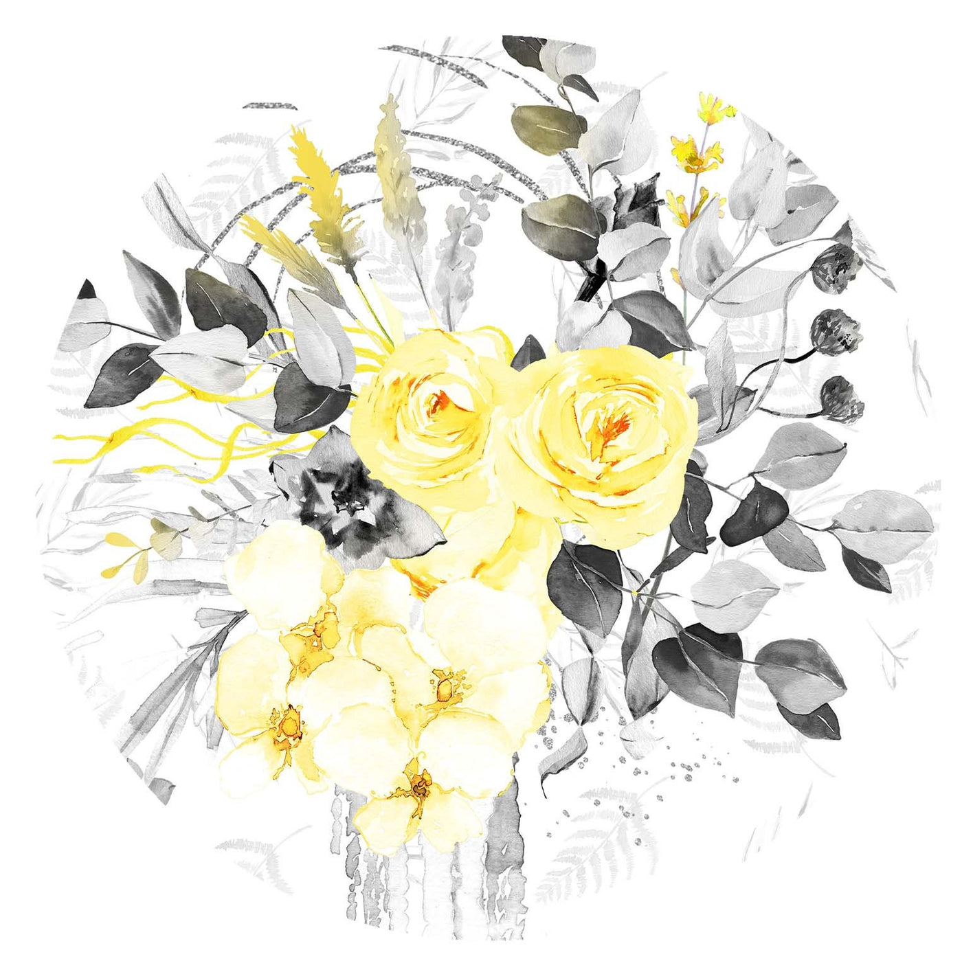 Grey & Yellow Flower Bouquet in Baby Pink Velvet