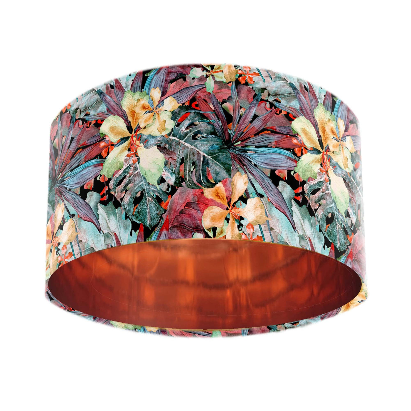 Tropical Leaves Velvet Lampshade with Mirror Copper Lining