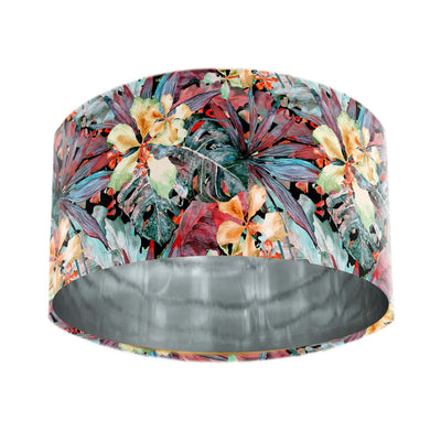 Tropical Leaves Velvet Lampshade with Mirror Silver Lining