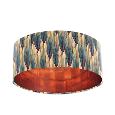 Velvet Lampshade with Autumn Leaves and Mirror Copper Lining