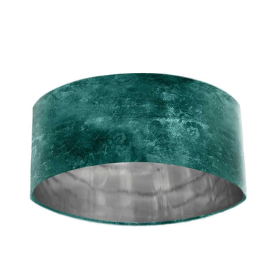 Distressed Green Velvet Lampshade with Mirror Silver Lining