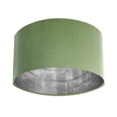 Olive Green Velvet Lamp Shade with Silver Lining