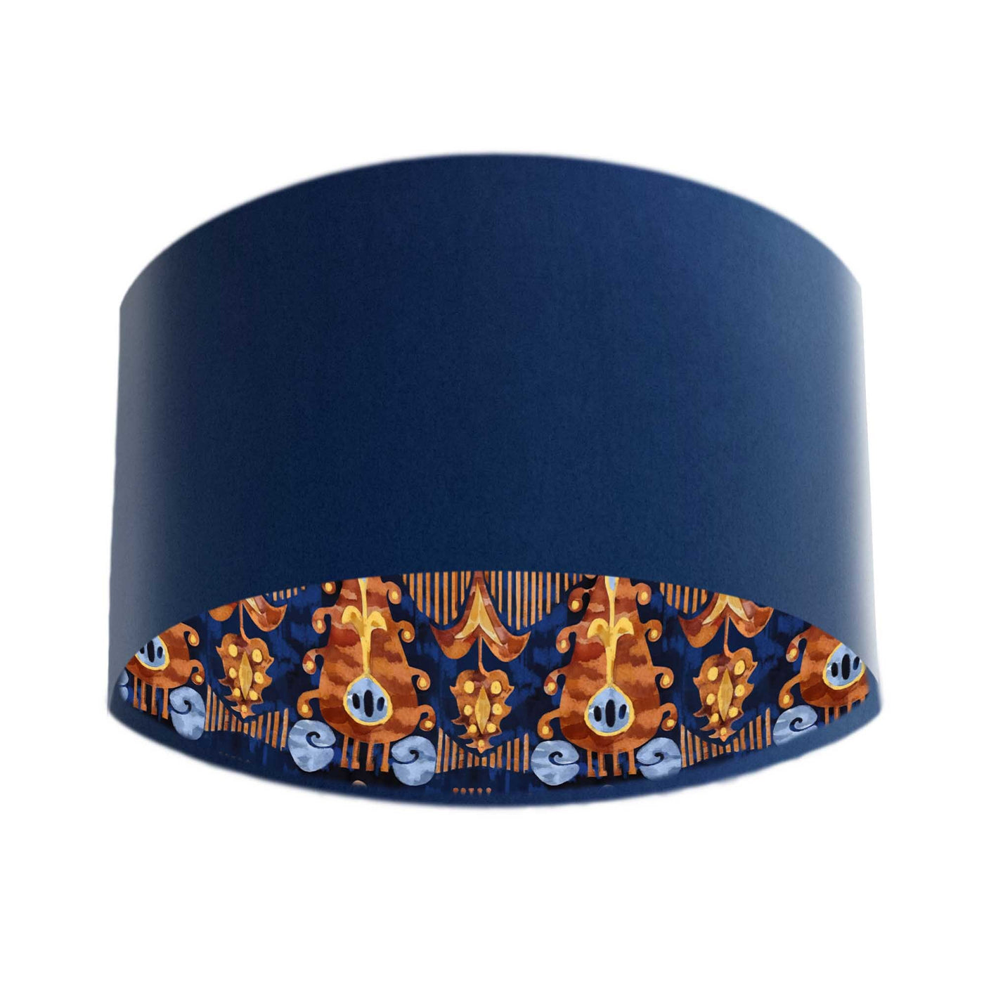 Navy Blue Velvet Lamp Shade with Ancient Jewels Ikat Lining