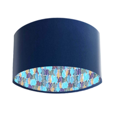 Navy Blue Velvet Lamp Shade with Blue Iris Ikat