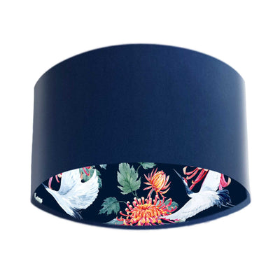 Japanese Cranes Lampshade in Blue with Navy Blue Velvet