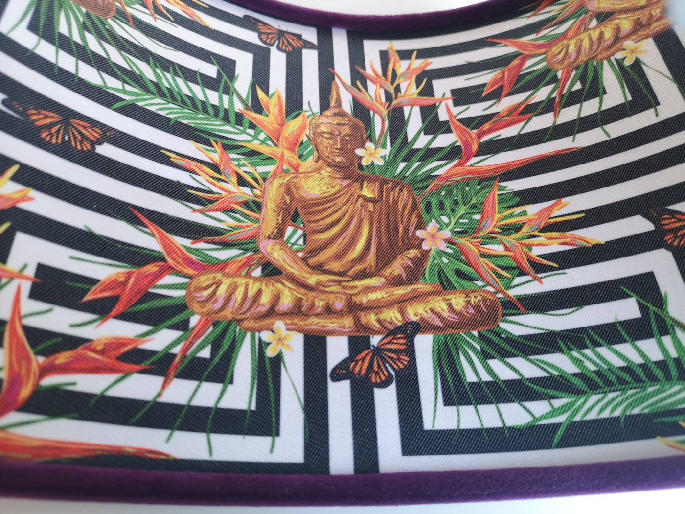 lining close up of the Spiritual Buddha Lampshade in Mulberry Purple Velvet