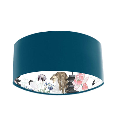 Teal Blue Large Lampshade Handmade with Japanese Sunset Fabric Lining