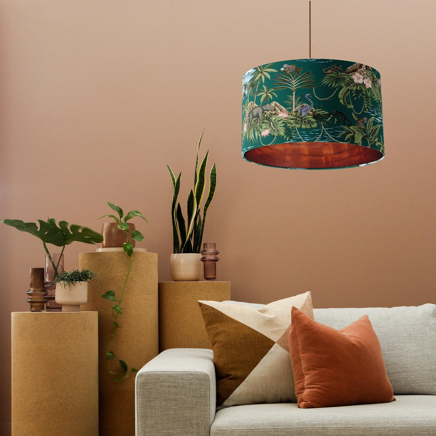 Lemur Island Lampshade in Green with Mirror Copper Lining